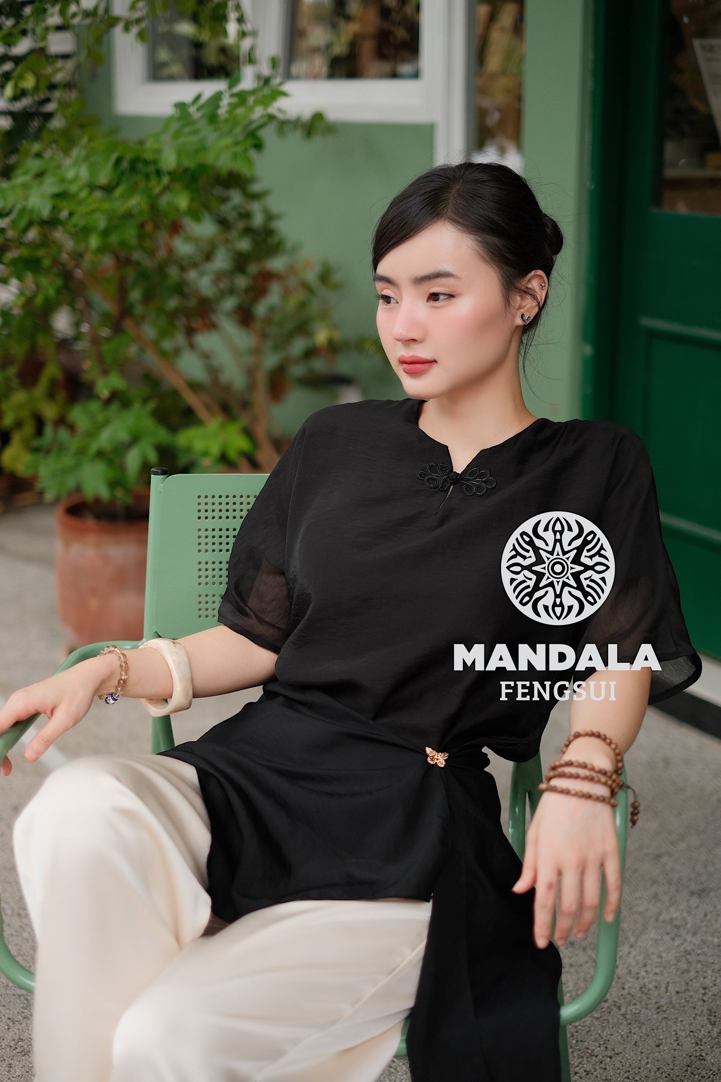 [Bản Giới Hạn] Bộ Trang Phục Áo Tơ An Đường Phối Cúc Hoa Quần Lụa | MANDALA
