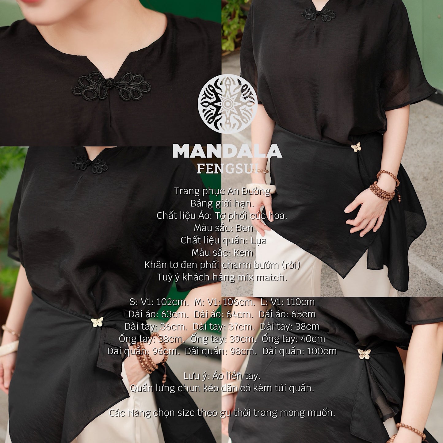 [Bản Giới Hạn] Bộ Trang Phục Áo Tơ An Đường Phối Cúc Hoa Quần Lụa | MANDALA