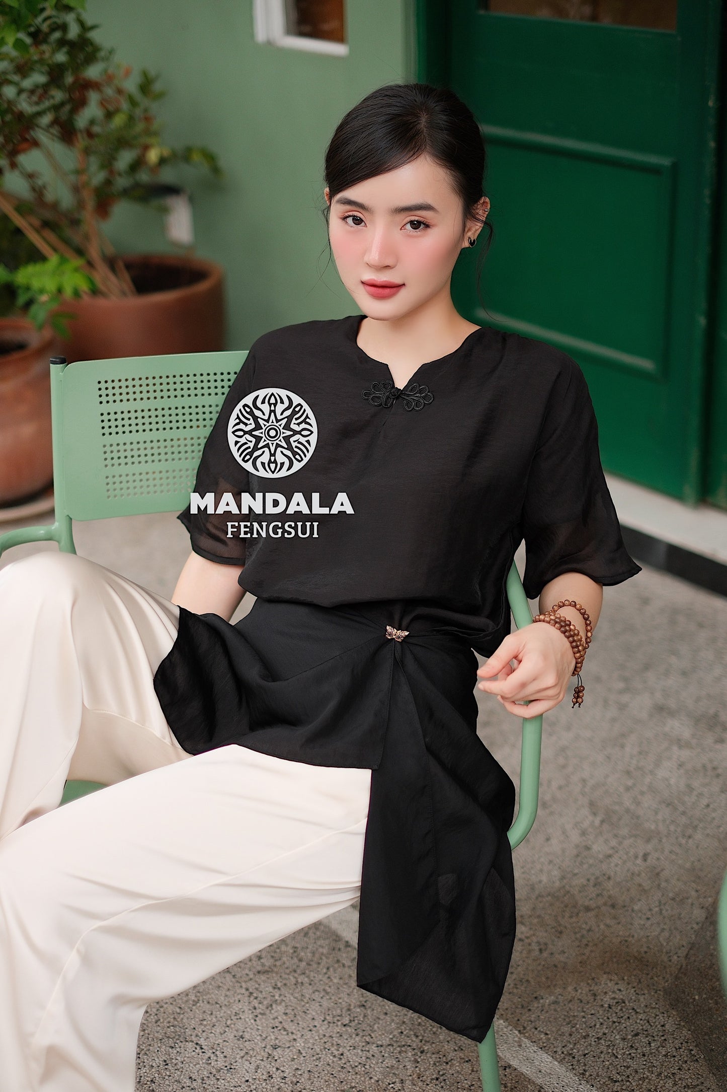 [Bản Giới Hạn] Bộ Trang Phục Áo Tơ An Đường Phối Cúc Hoa Quần Lụa | MANDALA