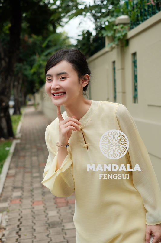 Bộ Trang Phục Họa Mi Chất Liệu Đũi Cao Cấp Màu Vàng Mơ Pastel | MANDALA